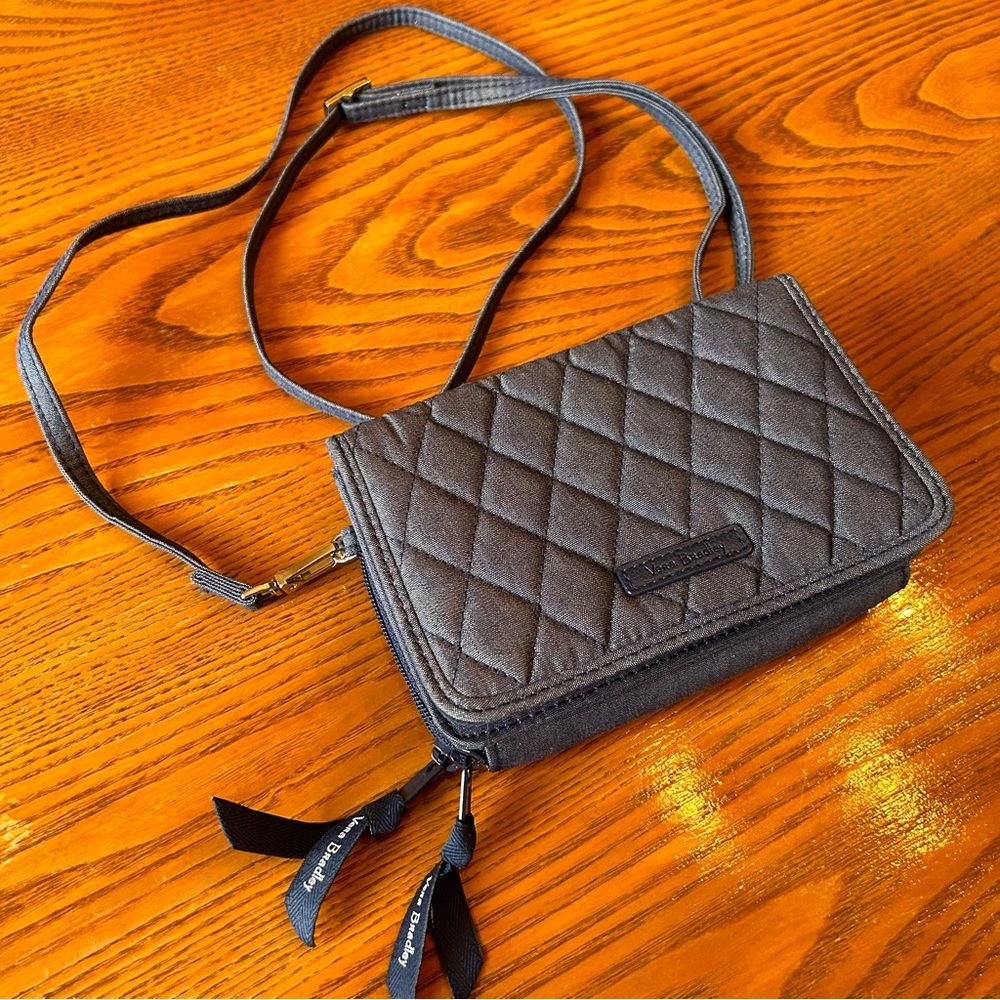 Vera Bradley Crossbody Wristlet Clutch Handbag Purse Denim Quilted